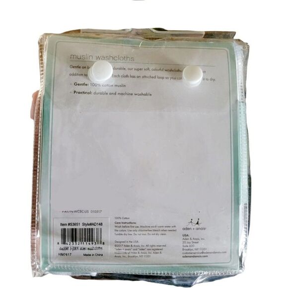 Aden and Anais Cotton Muslin Washcloths, 3 Pack Dapper Blue Gray Stars & Stripes - Picture 2 of 2